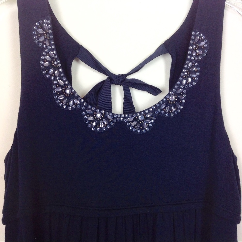 loft - Navy Blue Beaded Dress Back Ribbon Bow … - Picture 2 of 6